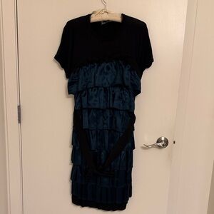 Lanvin Black and Blue Tiered Mini Dress